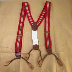 Vintage Dooney & Bourke Red Striped Suspenders Leather Button Loop Braces